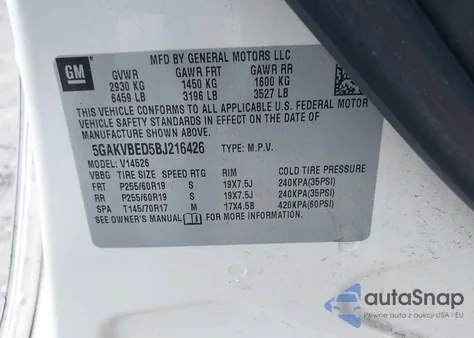 2011 Buick Enclave 1Xl z USA, uszkodzony, nr VIN 5GAKVBED5BJ216426